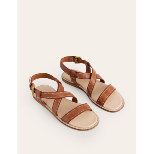 Boden Cross Strap Flat Sandals - Tan Lux Leather