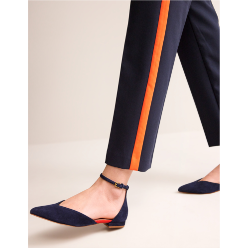 Boden Ankle Strap Point Flats - Navy Suede