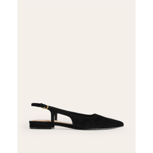 Boden Cut Out Slingback Flats - Black suede