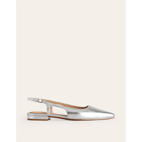 Boden Cut Out Slingback Flats - Silver Leather