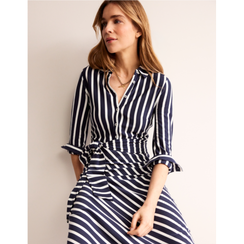 Boden Laura Jersey Midi Shirt Dress - French Navy, Ivory Stripe