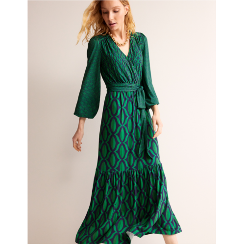 Boden Jersey Maxi Wrap Dress - Veridian Green, Geo Valley