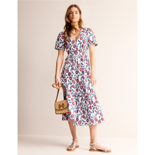 Boden Eve Linen Midi Dress - Ivory, Floret Vine