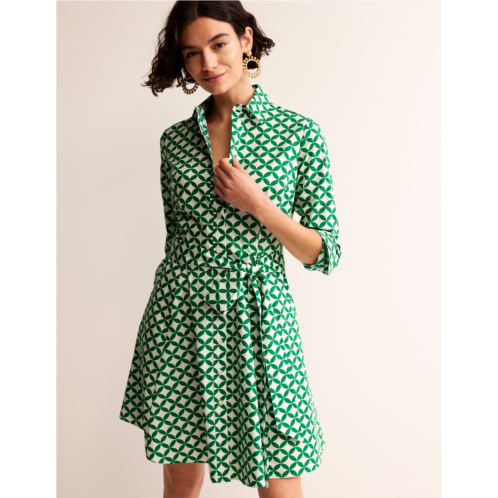 Boden Amy Cotton Short Shirt Dress - Green, Diamond Terrace