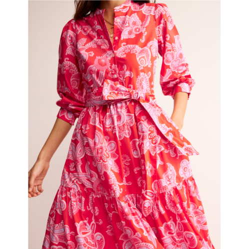 Boden Alba Tiered Cotton Maxi Dress - Flame Scarlet, Cascade Paisley