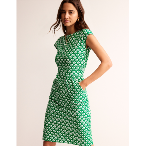 Boden Florrie Jersey Dress - Green Tambourine, Foliage Geo