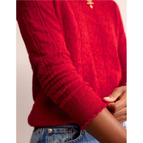 Boden Fluffy Heart Pointelle Sweater - Poppy Red