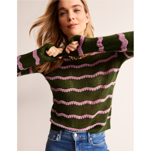 Boden Fluffy Pointelle Sweater - Green, Orchid Pink Stripe