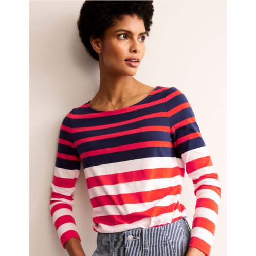 Boden Ella Long Sleeve Breton - Ivory, Navy Red