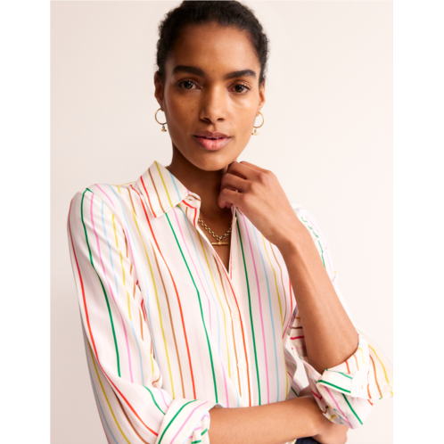 Boden Sienna Silk Shirt - Ivory, Multi Stripe