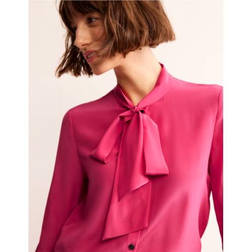 Boden Bow Neck Button Down Blouse - Rethink Pink