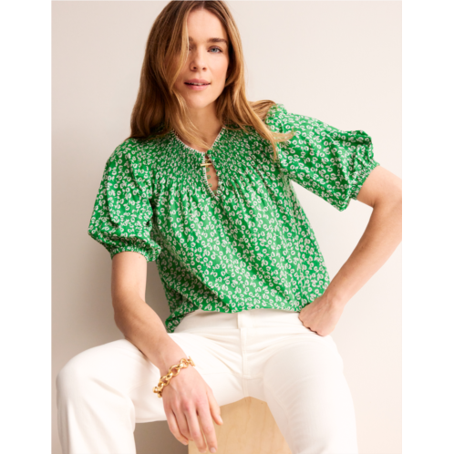 Boden Easy Stitch Detail Top - Green Tambourine, Ditsy Bud