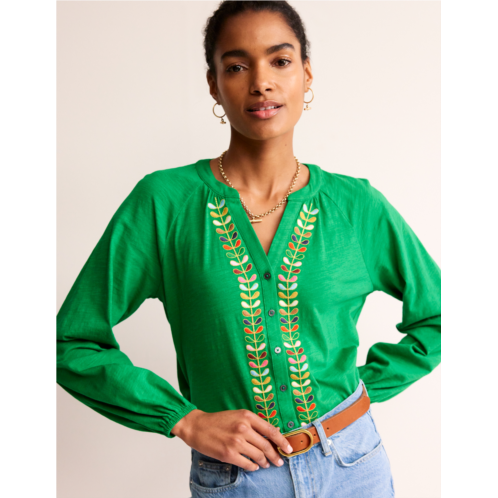 Boden Embroidered Detail Top - Rich Emerald