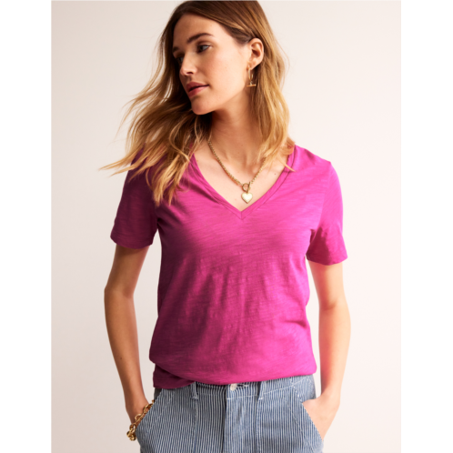 Boden Regular V-Neck Slub T-shirt - Sangria Sunset