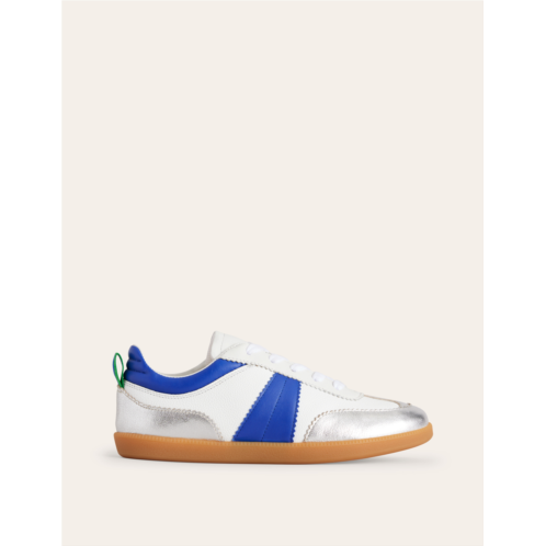 Boden Erin Retro Tennis Sneakers - White, Bright Blue and Silver