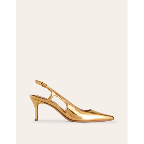 Boden Cut Out Sling Back Heels - Gold Mirror