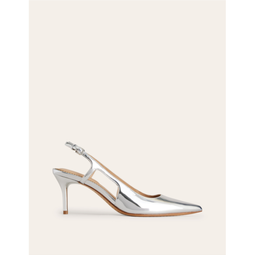 Boden Cut Out Sling Back Heels - Silver Mirror