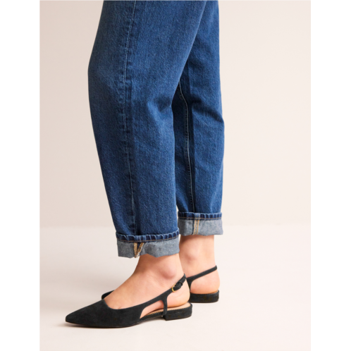 Boden Cut Out Slingback Flats - Black suede