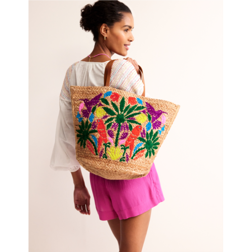 Boden Embroidered Basket Bag - Parrot Embroidery