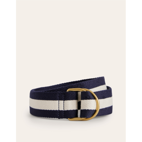 Boden Webbing D-Ring Belt - Navy and Ivory