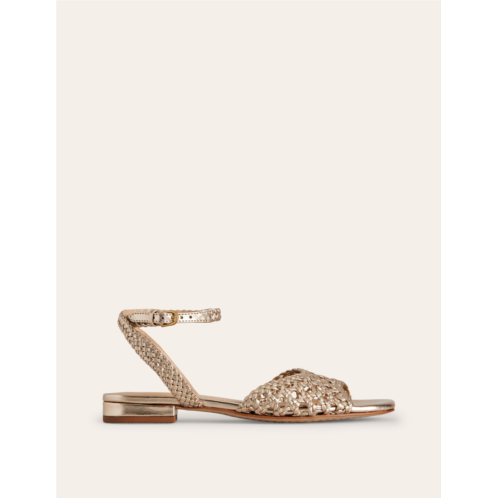 Boden Woven Flat Sandals - Gold