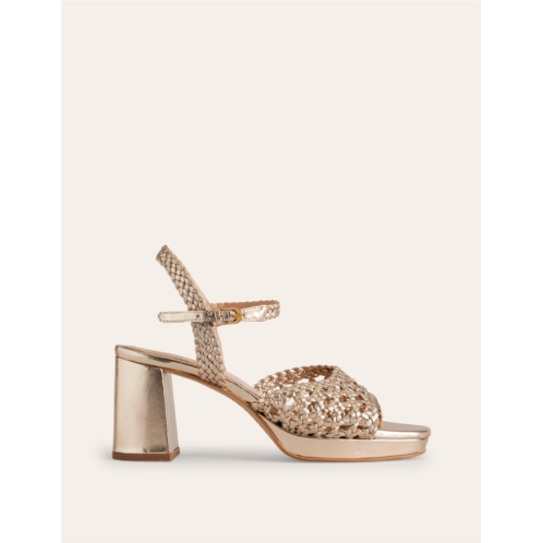 Boden Woven Platform Sandals - Gold Metallic Leather