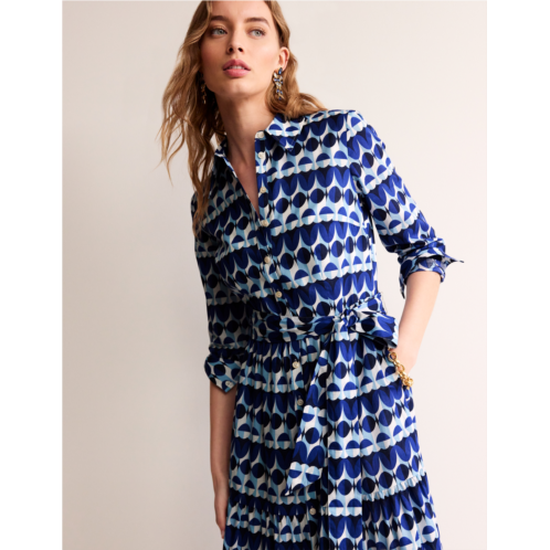 Boden Flo Cotton Midi Shirt Dress - Blue, Abstract Illusion