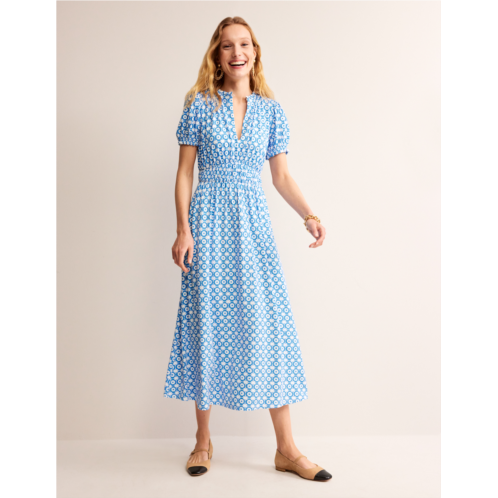 Boden Rosanna Jersey Midi Tea Dress - Brilliant Blue, Blossom Tile