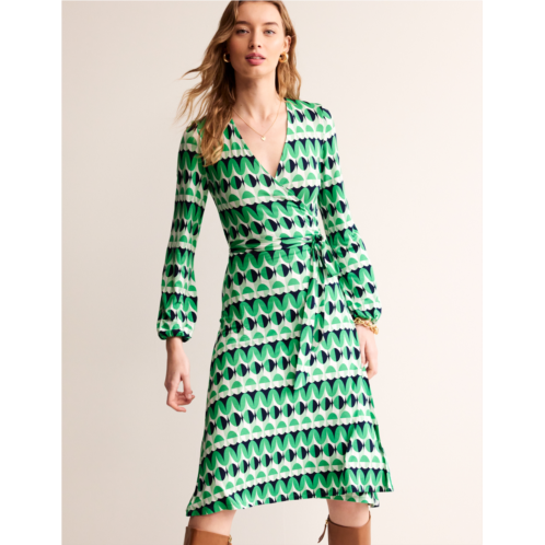 Boden Joanna Jersey Midi Wrap Dress - Ming Green, Abstract Illusion