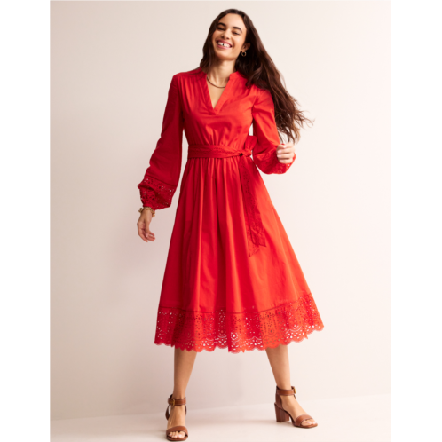 Boden Jen Broderie Cotton Midi Dress - Vermillion Red