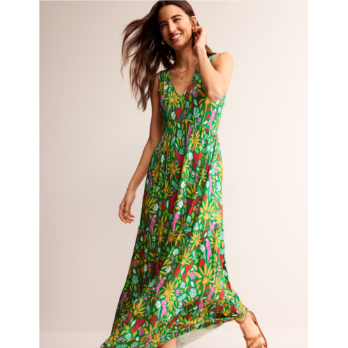 Boden Sylvia Jersey Maxi Tier Dress - Green, Tropical Paradise