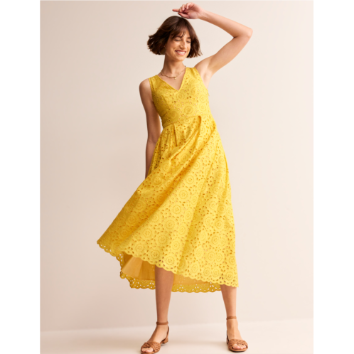 Boden Broderie Occasion Midi Dress - Vibrant Yellow