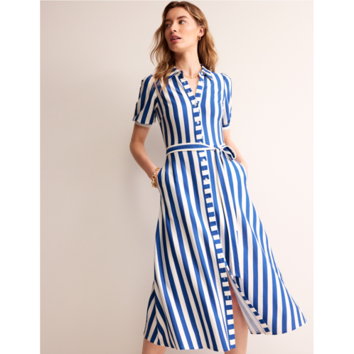 Boden Libby Jersey Midi Shirt Dress - Blue, Ivory Stripe