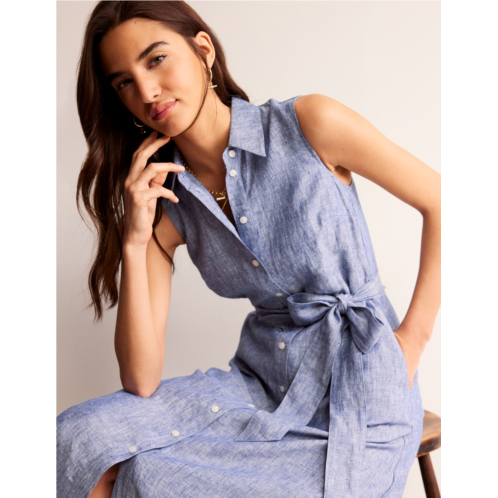 Boden Kate Linen Midi Shirt Dress - Grey Blue Chambray