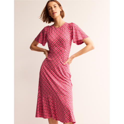 Boden Felicity Jersey Midi Tea Dress - Sangria Sunset, Geo Pome