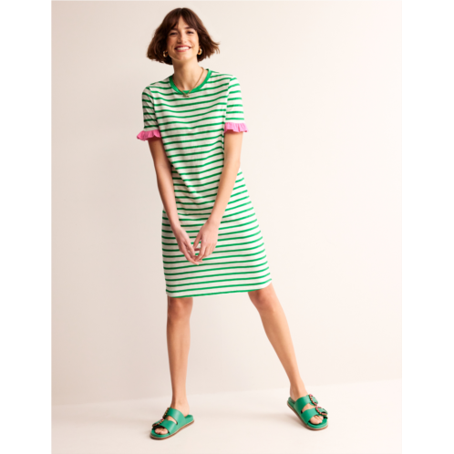 Boden Emily Ruffle Cotton Dress - Ivory, Green Stripe