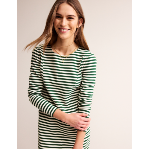 Boden Ellen Ottoman Dress - Dark green, Ivory Stripe