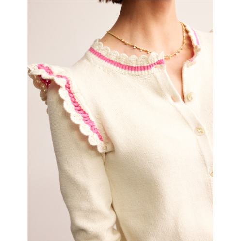 Boden Crochet Frill Detail Cardigan - Warm Ivory