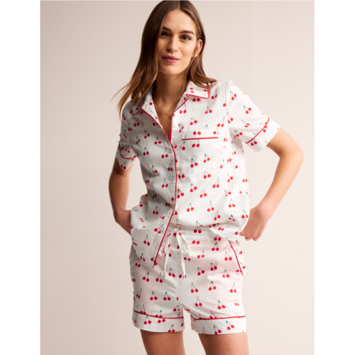 Boden Cotton Sateen Pajama Shorts - Ivory, Cherry Vine