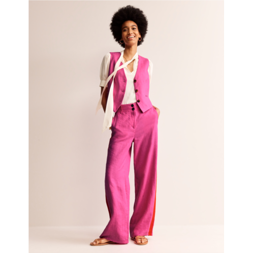 Boden Westbourne Linen Pants - Pop Pansy, Red Side Stripe