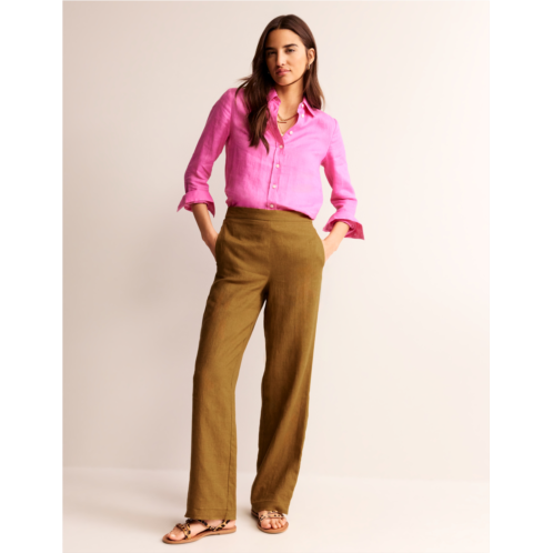 Boden Hampstead Linen Trousers - Bronze Brown