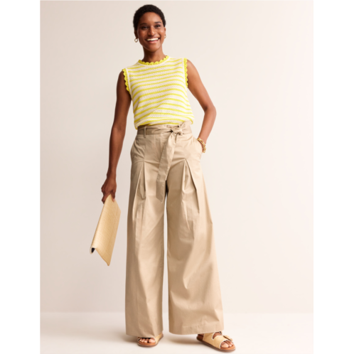 Boden Palazzo Cotton Sateen Pants - Neutral