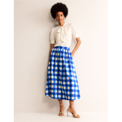Boden Layla Cotton Sateen Skirt - Nautical blue, Ivory Gingham