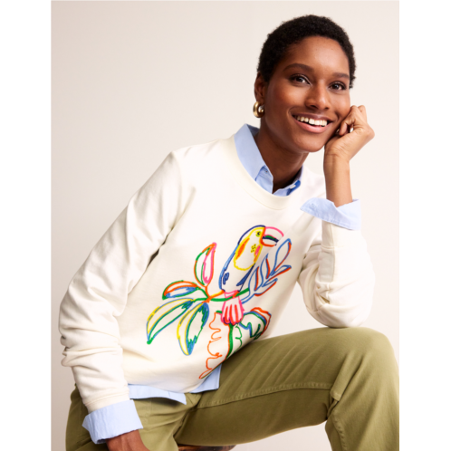 Boden Hannah Embroidered Sweatshirt - Ivory, Embroidered Toucan