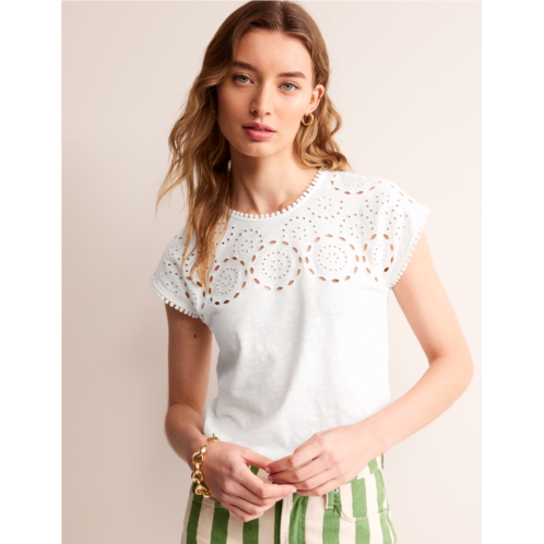 Boden Sasha Broderie T-Shirt - White