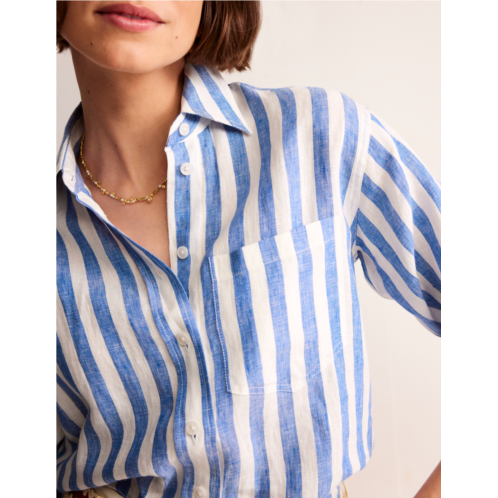 Boden Connie Linen Shirt - Cobalt Stripe