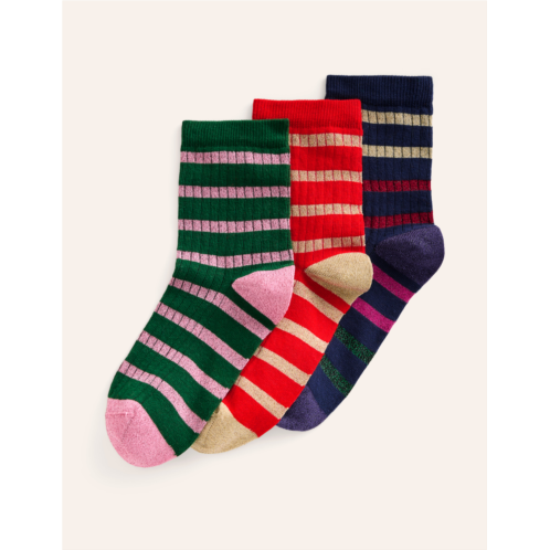 Boden 3 Pack Sparkle Socks - Sparkle Stripe