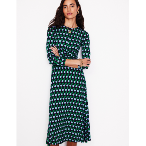 Boden Twisted Waist Jersey Dress - Navy, Polka Wave