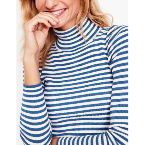 Boden Catriona Roll Neck Sweater - Ivory, Blue Jay