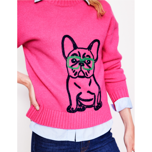 Boden Natalie Embroidered Sweater - Party Pink, Bulldog